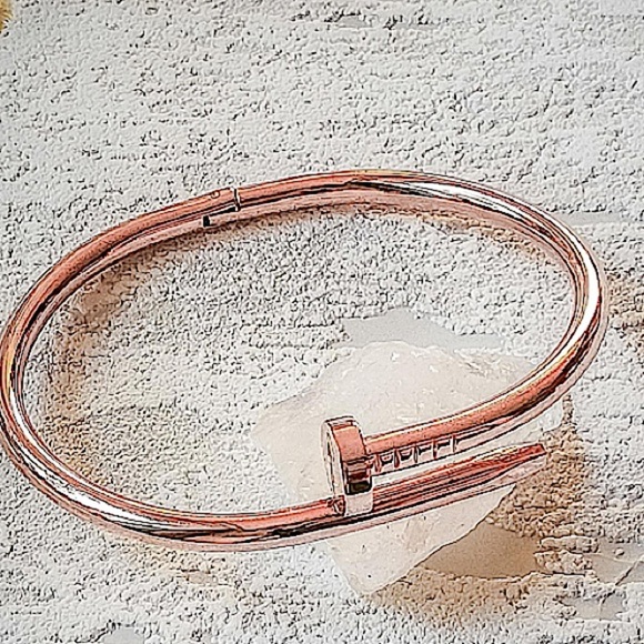 Rose Gold Nail Screw Bangle Bracelet - Picture 14 of 14